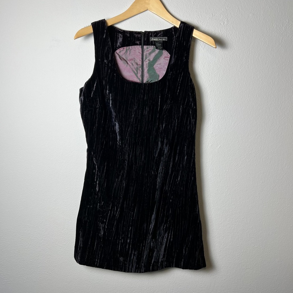 Vintage Guess Dress Womens‎ 7 Black Velvet Sleeveless Mini Grunge Hong Kong 90s